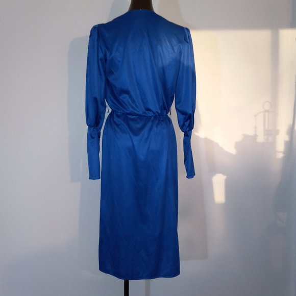 ruffled wrap dress, blouson sleeves, vintage from late 70s-80s, made in Canada - Picture 2 of 16